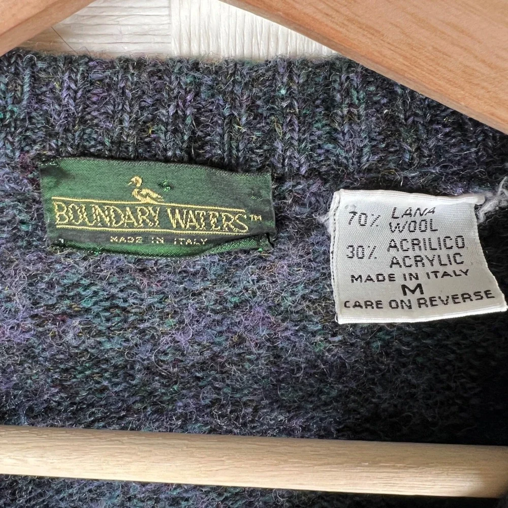 Boundary Waters Mens Sweater Vest Italian Wool Blend Heathered Purple Size M Vtg
